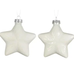 Set di 2 pendenti di Natale in vetro (H10 cm) Stelle Celesti Bianco lana