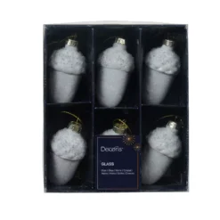 Set di 6 pendenti natalizi in vetro (H6 cm) Ghiande di quercia Bianco ghiacciato