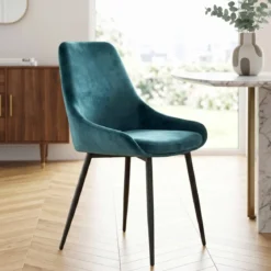 Set di 2 sedie da pranzo in velluto (seduta 47 cm) Juno Blu ottanio