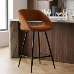 Set di 2 sedie per isola centrale con schienale in velluto a coste (Altezza seduta 68cm) Kosmo Cognac