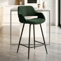 Set di 2 sedie per isola centrale con schienale in bouclé (seduta 65cm) Soho Verde pino