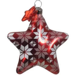 Set di 2 stelle di Natale da appendere in vetro (8 cm) Fiocchi Rosso