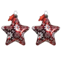 Set di 2 stelle di Natale da appendere in vetro (8 cm) Fiocchi Rosso