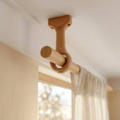 Set di 2 supporti fissi per asta legno (L115 / D28 mm) Nils Beige Verniciato