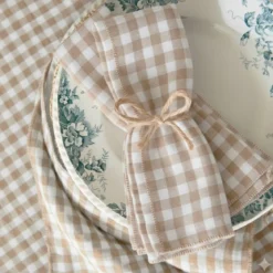 Set di 3 tovaglioli in garza di cotone (40 x 40 cm) Gaïa vichy Corda