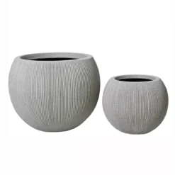 Set di 2 vasi da esterno rotondi (H41-30 cm) Lennox striati Grigio chiaro