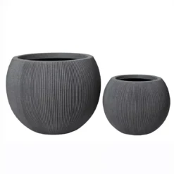 Set di 2 vasi da esterno rotondi (H41-30 cm) Lennox striati Grigio antracite
