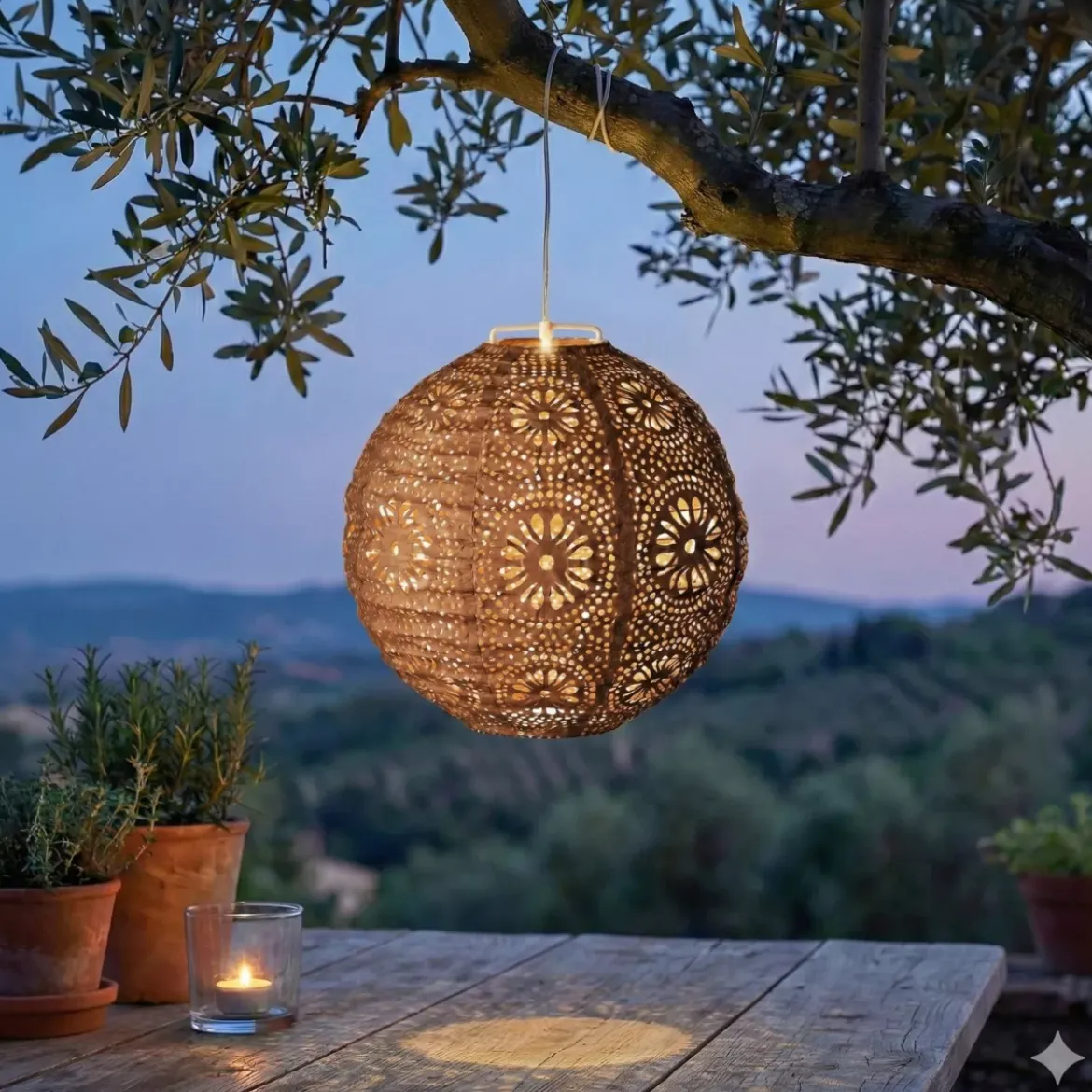 Sospensione da giardino solare (H23 cm) Lanterna traforata Marrone