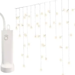 Stalattite luminosa con pile 14 m 384 LED cavo bianco Durawise Bianco caldo