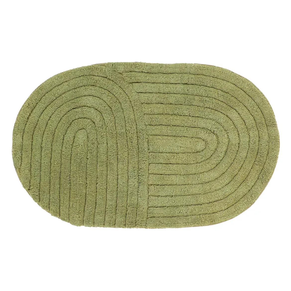 Tappeto da bagno ovale in cotone tuftato (50 x 80 cm) Boho-chic Verde oliva