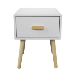 Tavolino da notte per bambini 1 cassetto in legno (H44 cm) Livio Bianco
