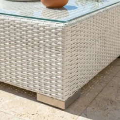 Tavolino rettangolare in resina intrecciata Palma Bianco