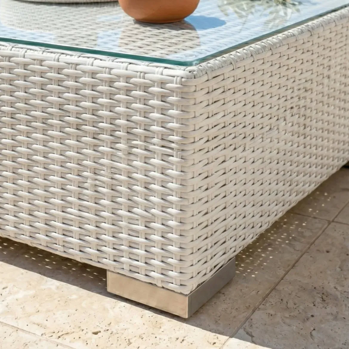 Tavolino rettangolare in resina intrecciata Palma Bianco