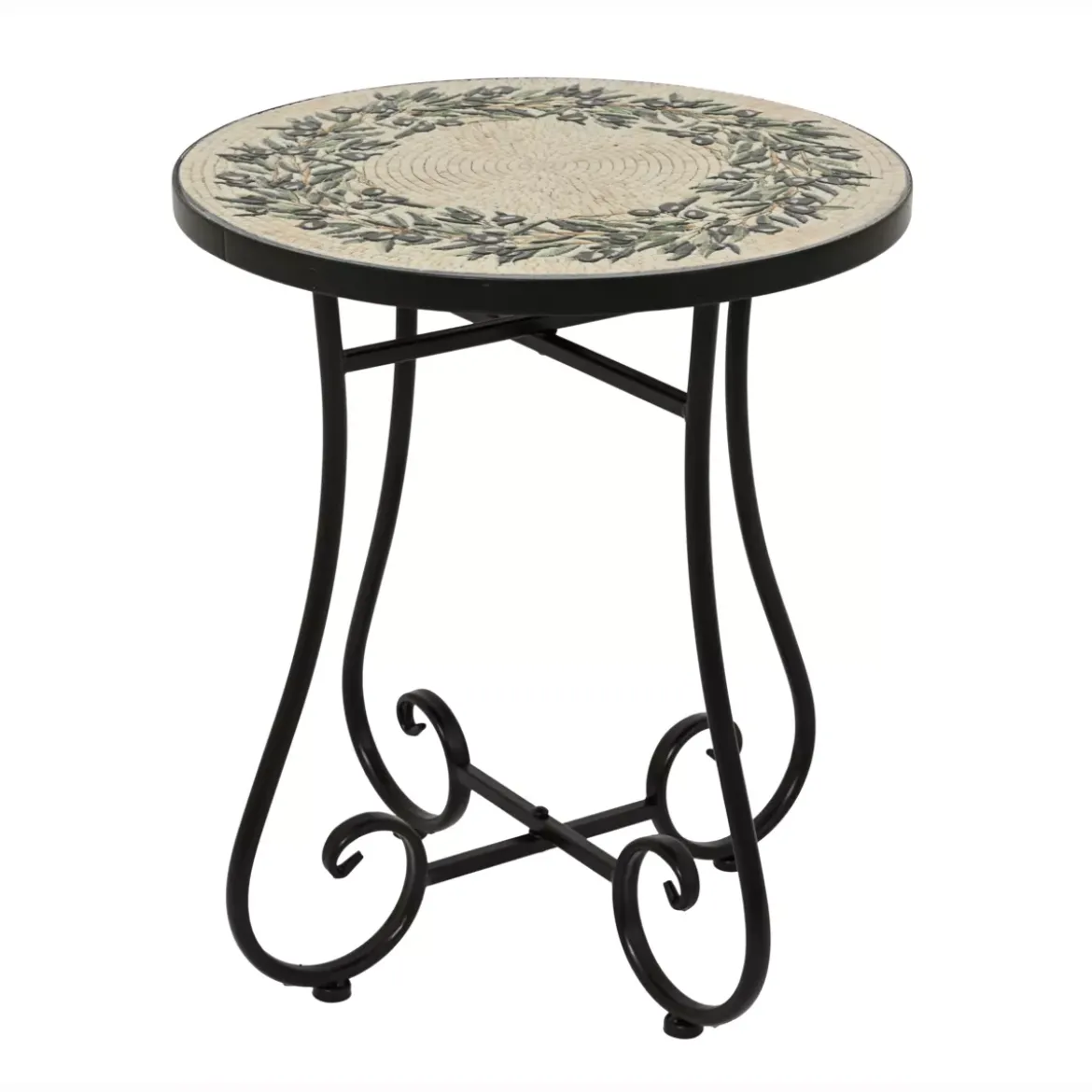Tavolino rotondo in mosaico (H46 x D39 cm) Atene Beige