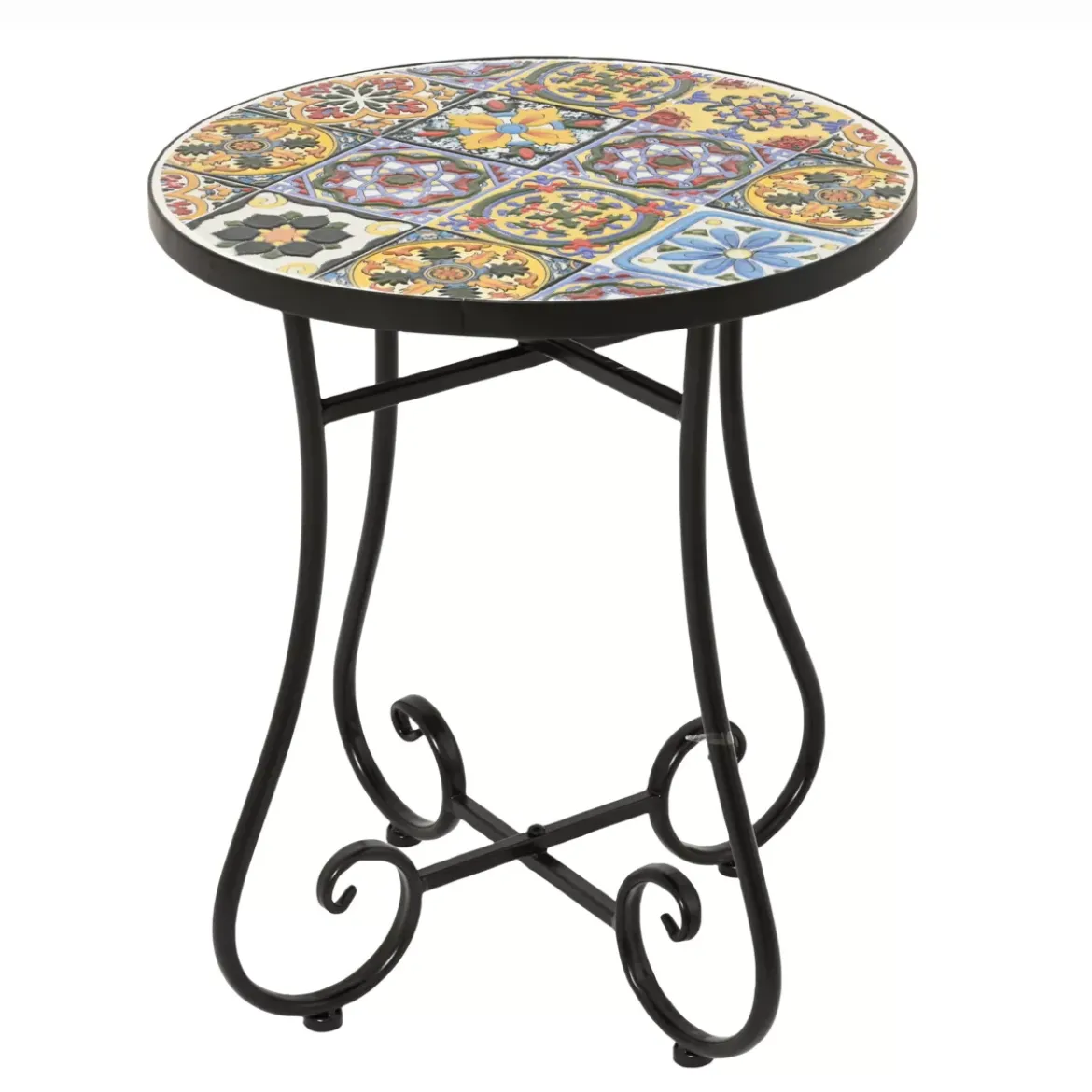 Tavolino rotondo in mosaico (H46 x D39 cm) Braga Multicolore