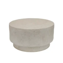 Tavolino tondo in magnesio ossidato (H42 cm) Pliazi Effetto travertino