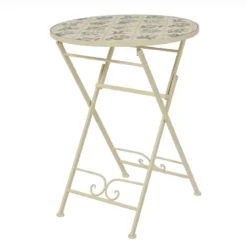 Tavolo bistro rotondo pieghevole in mosaico (D58 cm) Coimbra Crema