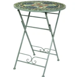 Tavolo bistrot rotonda pieghevole mosaico (60 cm) Cancùn Verde Salvia