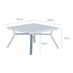 Tavolo da giardino alluminio 8 posti (136 x 136 cm) Amalfi Bianco
