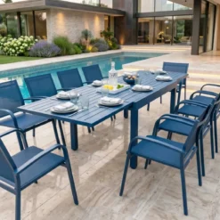Tavolo da giardino allungabile in alluminio 10 posti (135/270 x 90 cm) Murano Blu