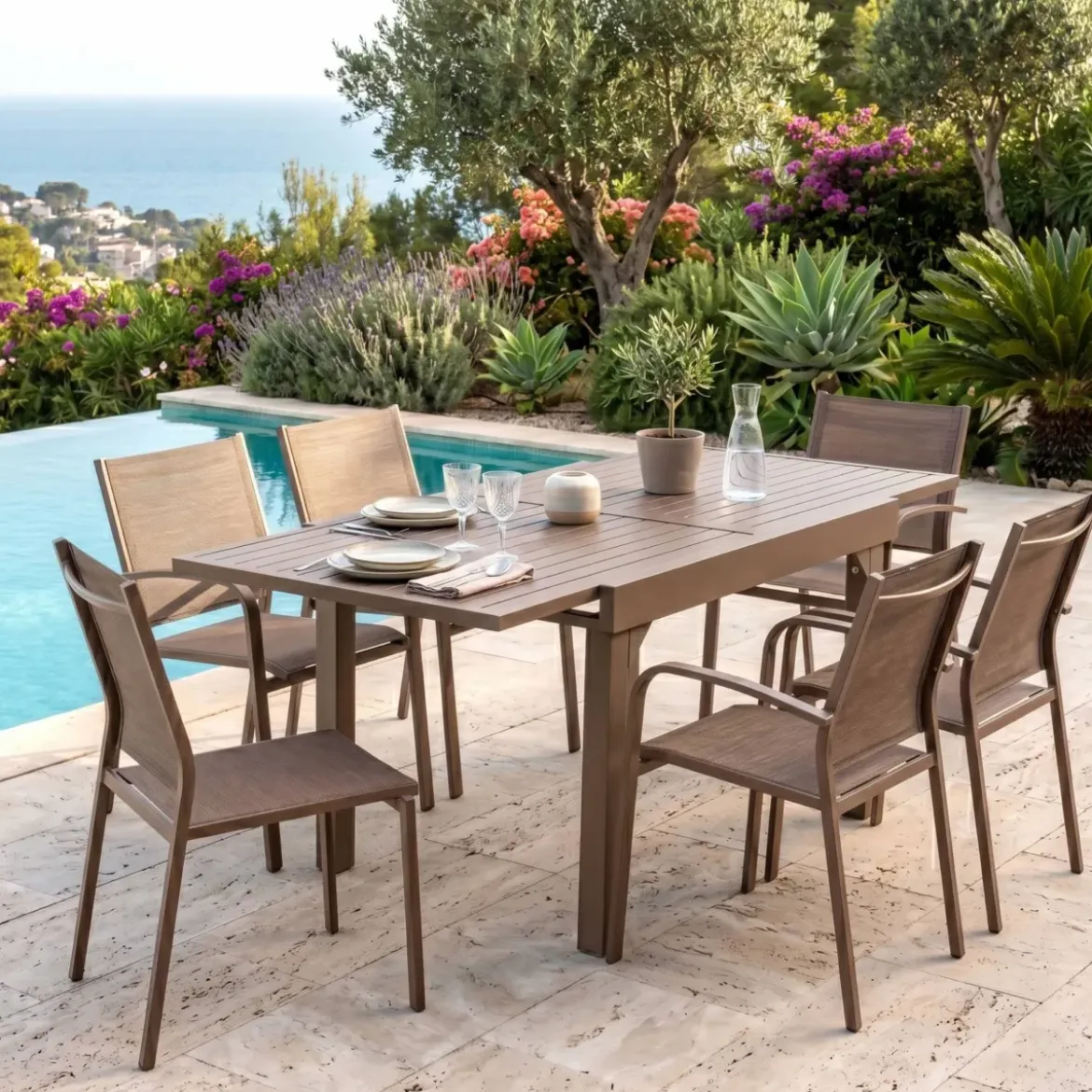 Tavolo da giardino allungabile in alluminio 8 posti (90/180 x 90 cm) Murano Bronzo
