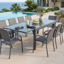 Tavolo da giardino allungabile in vetro 12 posti (200/320 x 100 cm) Murano Grigio antracite