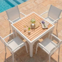 Tavolo da giardino allungabile 8 posti Alluminio effetto legno Murano (180 x 90 cm)Bianco