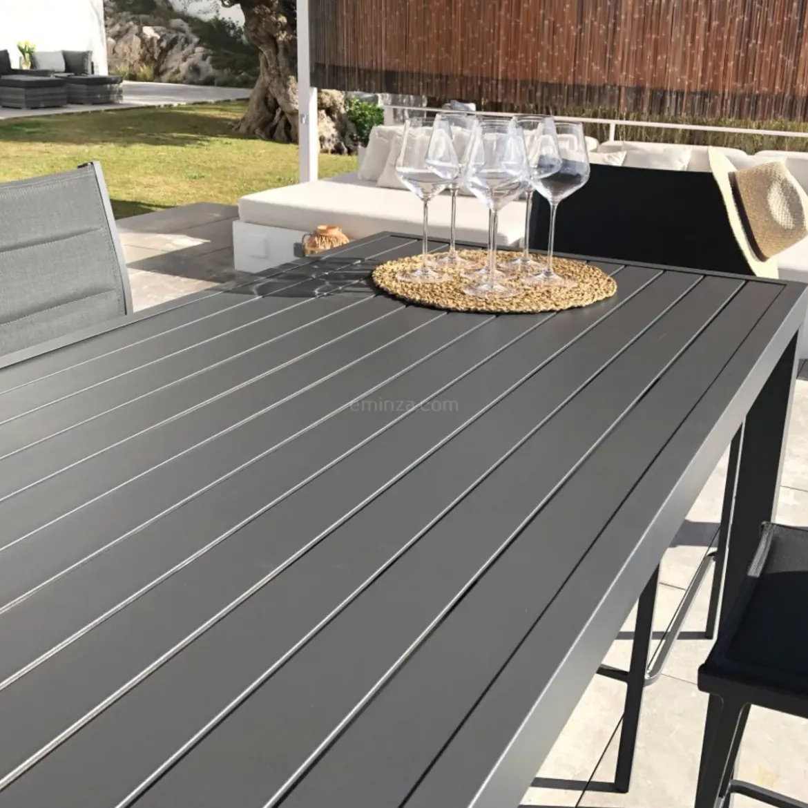 Tavolo da giardino alto in alluminio 6 posti (160 x H105 cm) Murano Grigio antracite