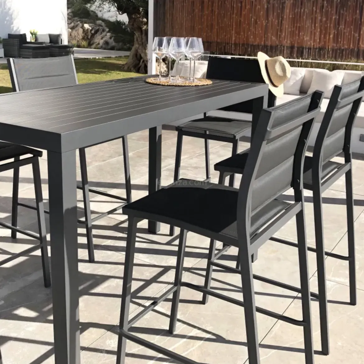 Tavolo da giardino alto in alluminio 6 posti (160 x H105 cm) Murano Grigio antracite