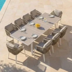 Tavolo da giardino estensibile automatico in alluminio 12 posti (240/300 x 96 cm) Amalfi Bianco e tortora