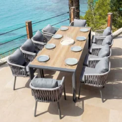 Tavolo da giardino estensibile in alluminio 10 posti (180/240 x 96 cm) Amalfi Grigio antracite e legno