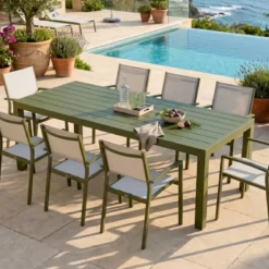 Tavolo da giardino rettangolare in alluminio 8 posti (210 x 100 cm) Murano Verde oliva