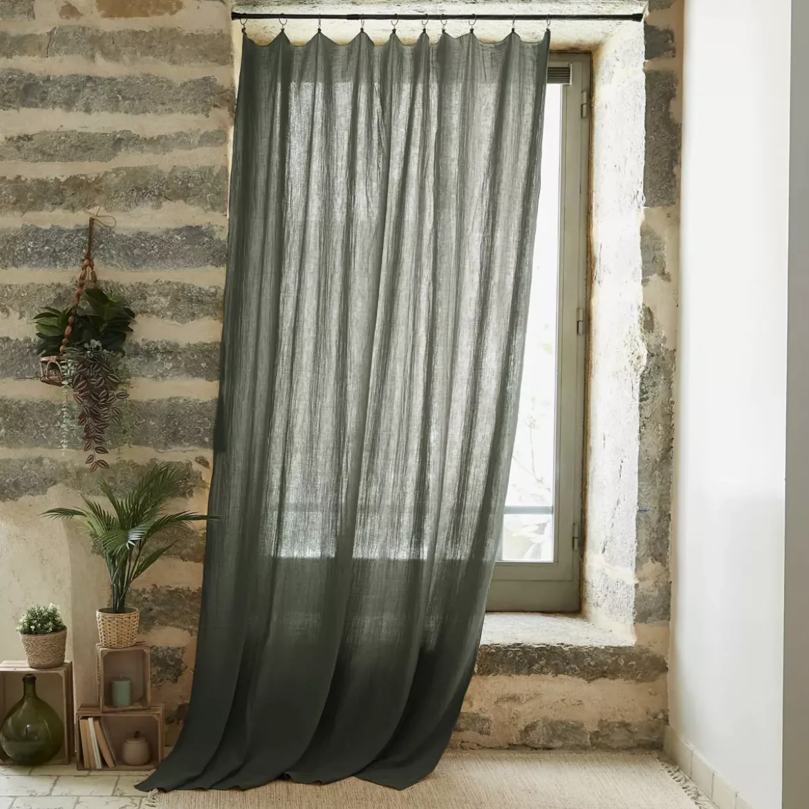 Tenda garza di cotone regolabile (180 x max 300 cm) Gaïa Verde rosmarino