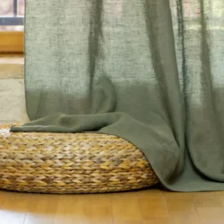 Tenda regolabile lino lavato (140 x max 270 cm) Louise Verde rosmarino