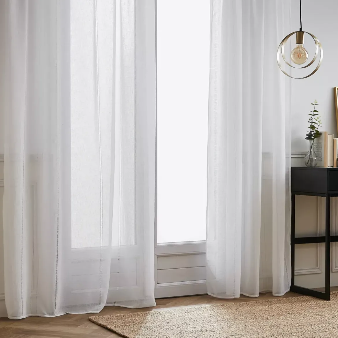 Tenda trasparente con passanti nascosti (140 x 240 cm) Leontine Bianco