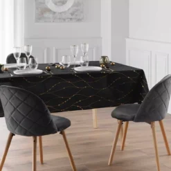 Tovaglia di Natale rettangolare anti macchia (140 x 240 cm) Firmament Nero e dorato