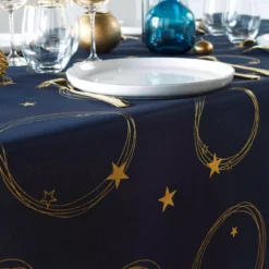 Tovaglia di Natale rettangolare anti macchia (150 x 240 cm) Star Blu navy e dorato