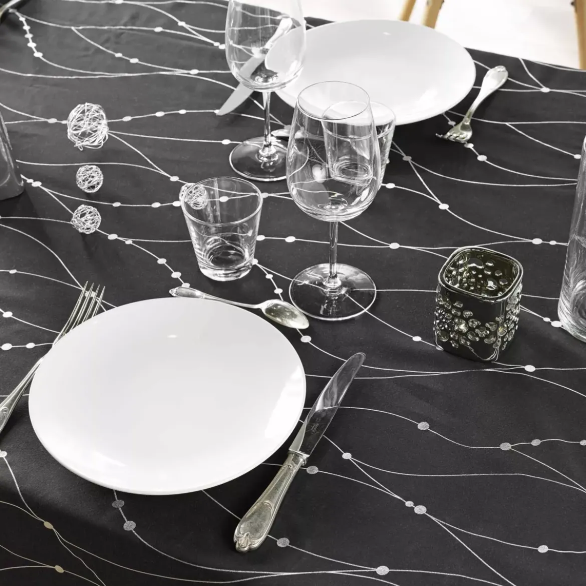 Tovaglia natalizia rettangolare (140 x 240 cm) Astrelia Nero e argento