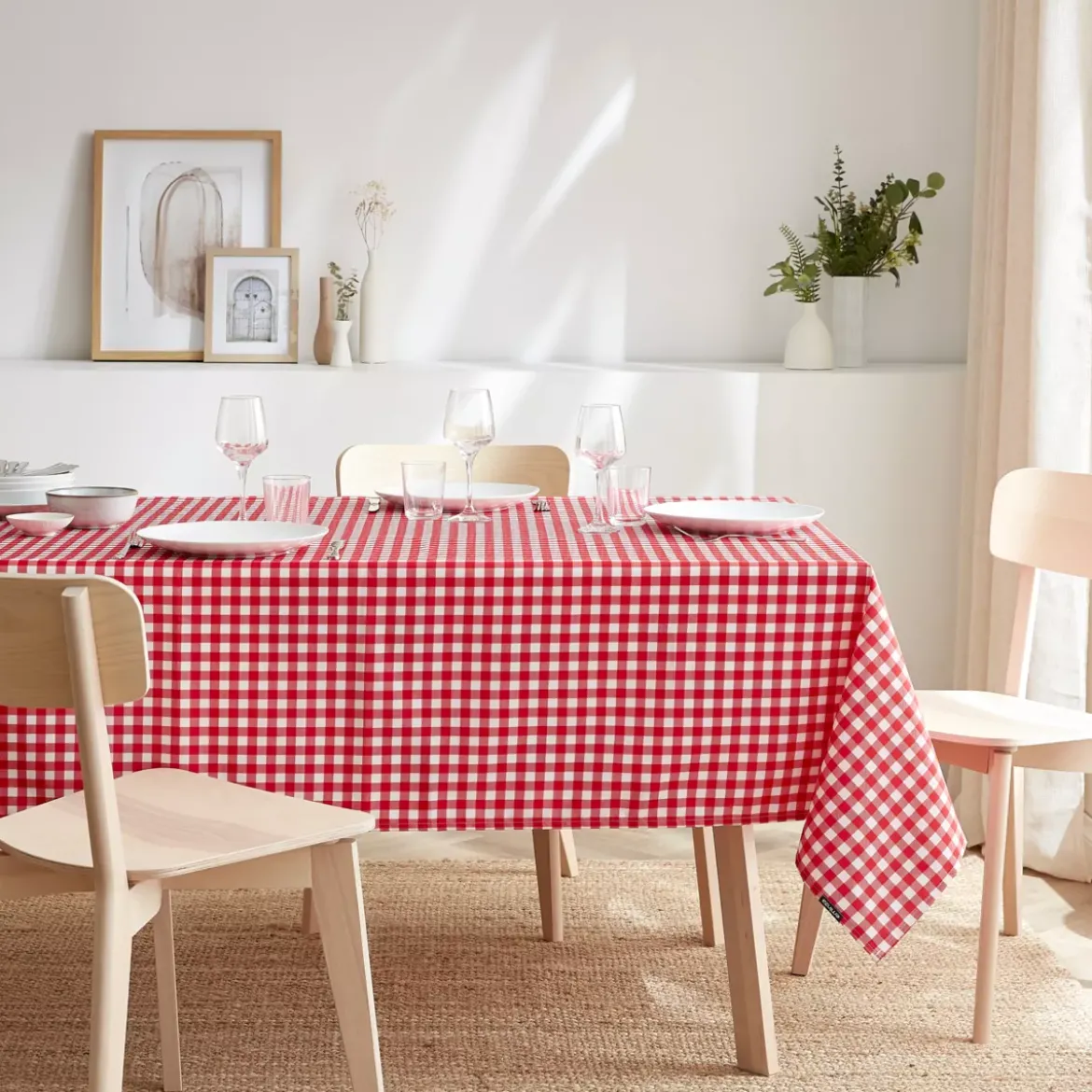 Tovaglia rettangolare antimacchia (140 x 300 cm) Elise Vichy Rosso