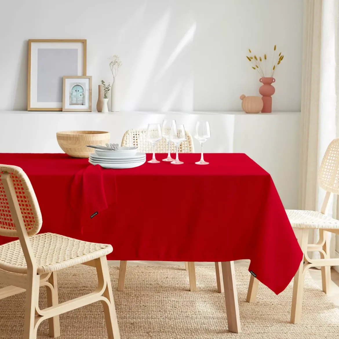 Tovaglia rettangolare antimacchia (140 x 350 cm) Elise Rosso