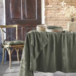 Tovaglia rettangolare garza di cotone (L350 cm) Gaïa Verde rosmarino
