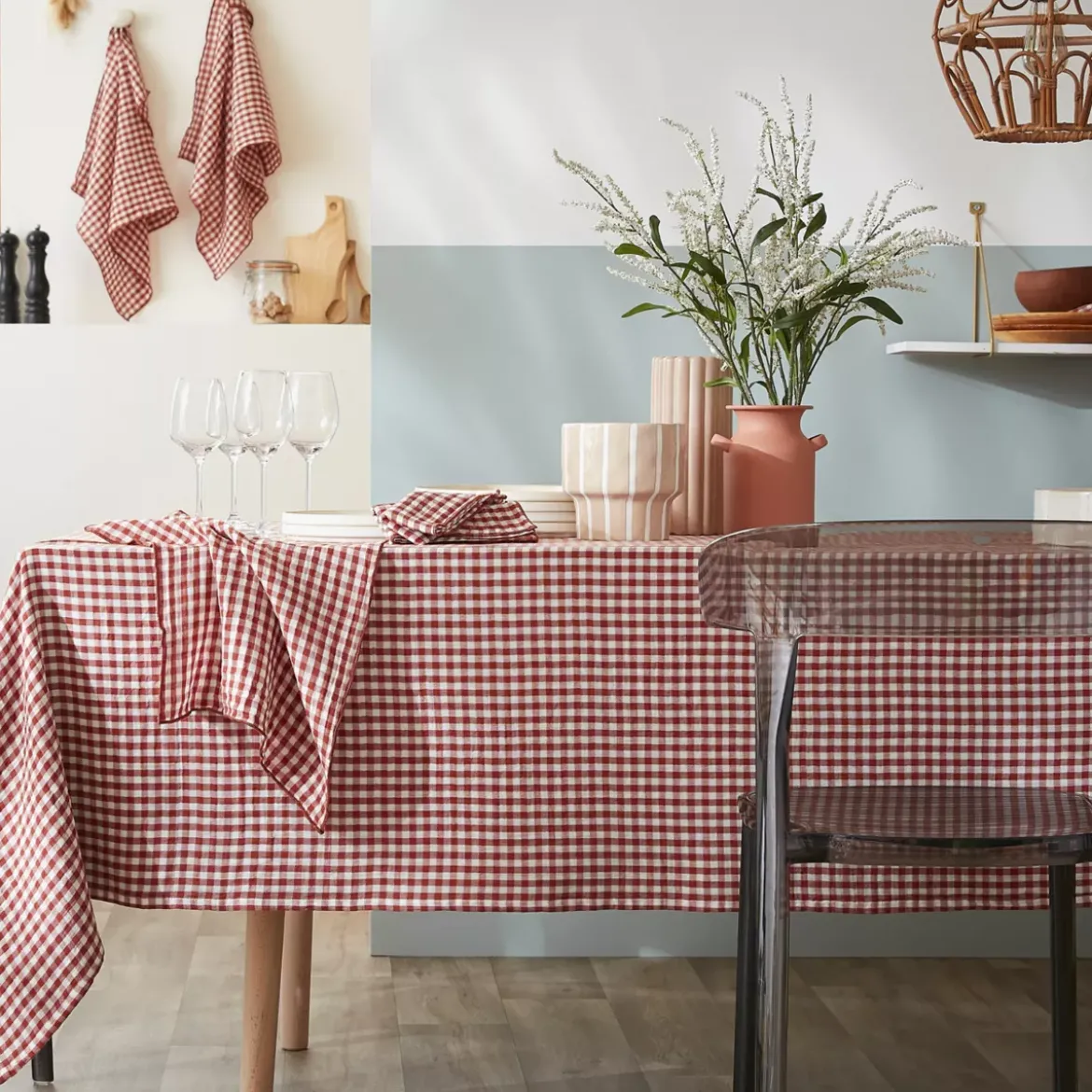 Tovaglia rettangolare in doppia garza di cotone (150 x 350 cm) Gaïa vichy Terracotta