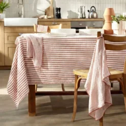 Tovaglia rettangolare in garza di cotone (150 x 250 cm) Gaïa a righe Albicocca