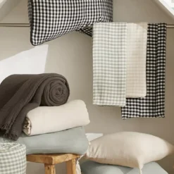 Tovaglia rettangolare in garza di cotone (150 x 350 cm) Gaïa vichy Verde eucalipto