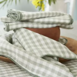 Tovaglia rettangolare in garza di cotone (150 x 350 cm) Gaïa vichy Verde eucalipto