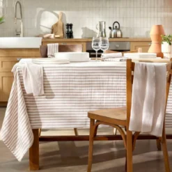 Tovaglia rettangolare in garza di cotone (150 x 350 cm) Gaïa a righe Corda