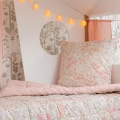 Trapunta stampata per bambini e una federa in cotone (140 x 200 cm) Pimprenelle Rosa