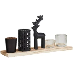 Vassoio decorativo con 4 portacandele Magia del Natale in legno e nero